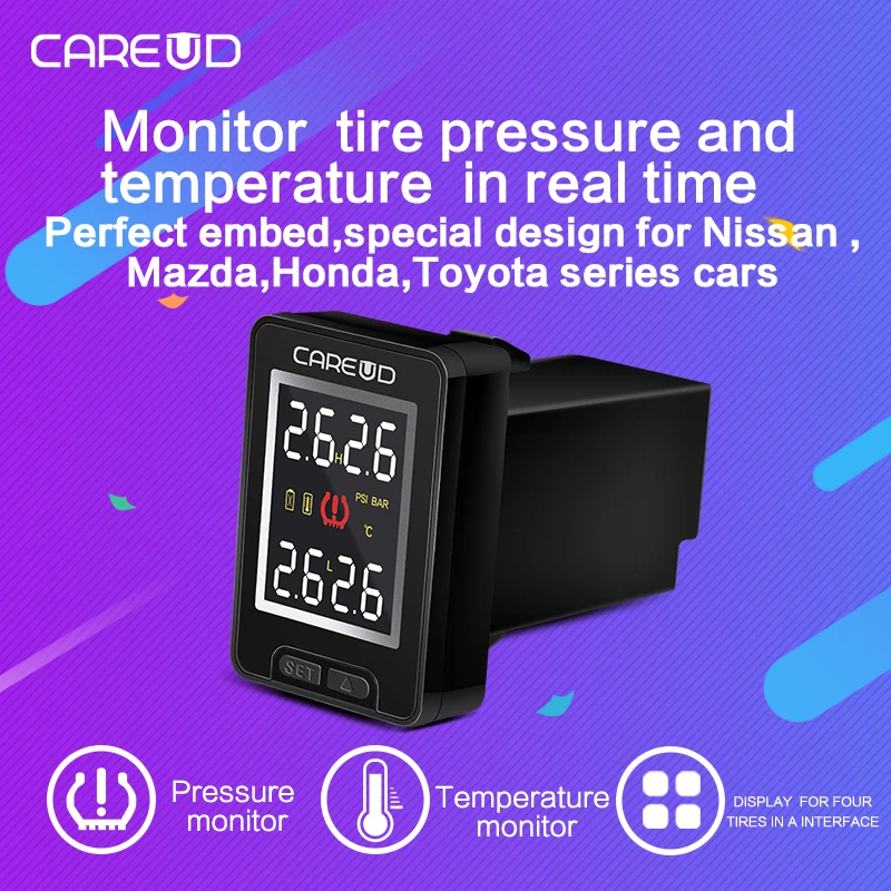For Honda CAREUD U912 Car electronics Wireless TPMS Tire Pressure Monitoring System Built-in Sensor LCD Display Embedded Monitor