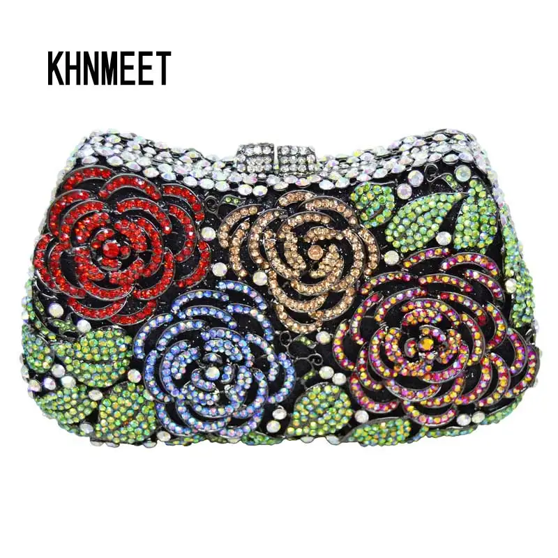 KHNMEET Flower Clutch Bag Diamond Luxury Clutch Evening Bag Wedding Party Purse Christmas gift Bag Women Crystal Handbags SC281