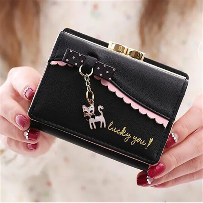 

Short Wallet Female Lock Purse Women Coin Purse Wallets Mini Carteira Feminina Fashion Lady Purses ID Card Holders Bags Notecase