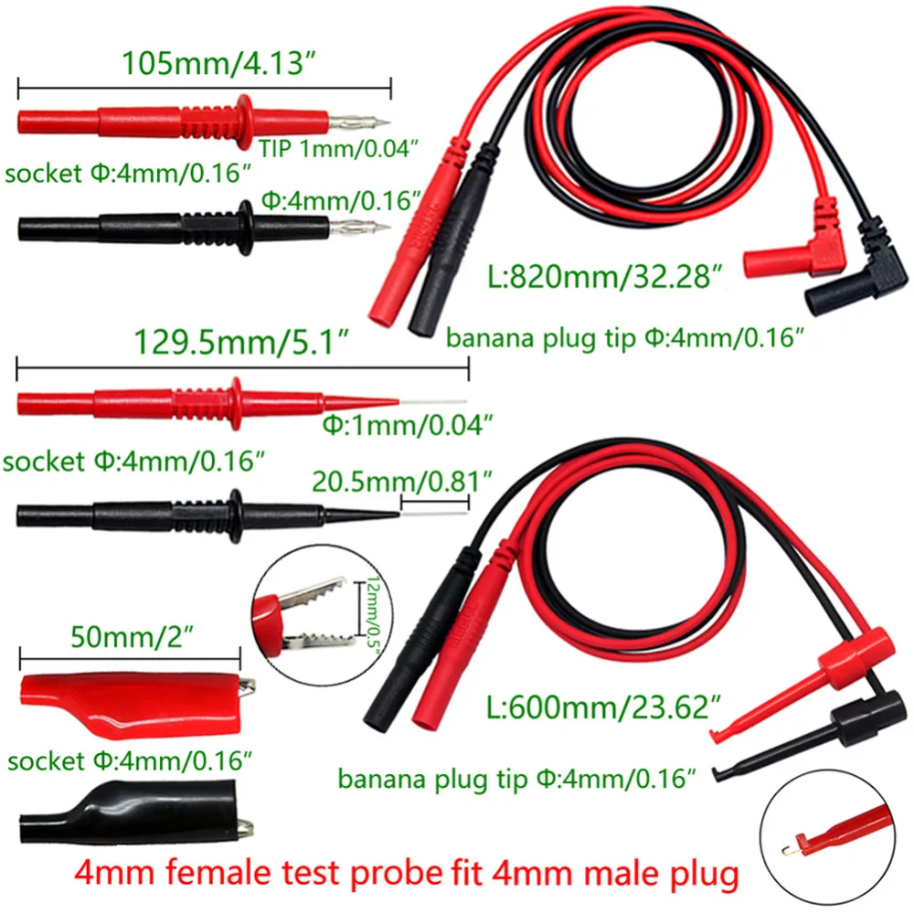 4AideTek needle tipped tip test TL809 leads set for multimeter 8 alligator clips with removable insulator 4TLP20157