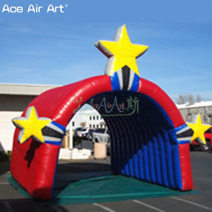 Customized Outdoor Football Tunnel Inflatable Run Through Entrance Team Tunnel Stage Tent With Stars For Sport Events