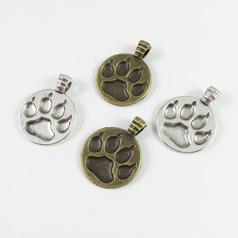 200pcs/lot  Antique Sliver / Bronze Plated Charms Pendant Zinc Alloy dog paw Charm Vintage Jewelry DIY Engraved Pet Dog Tags