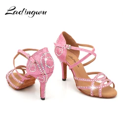 Ladingwu Ladies Shoes Purple Satin Latin Dance Shoes Rhinestone Profession Salsa Dance Shoes zapatos de baile latino mujer