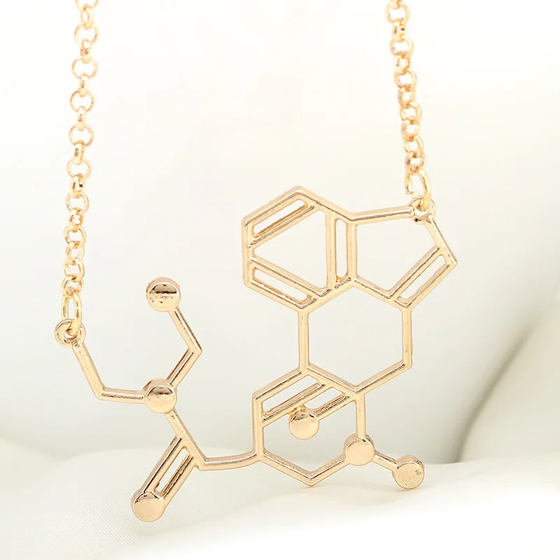 2015 New Arrival Chemical Molecule Structure Formula Necklace Fashion Simple Alloy Necklace Gold/Silver/Black Options 12pcs/lot