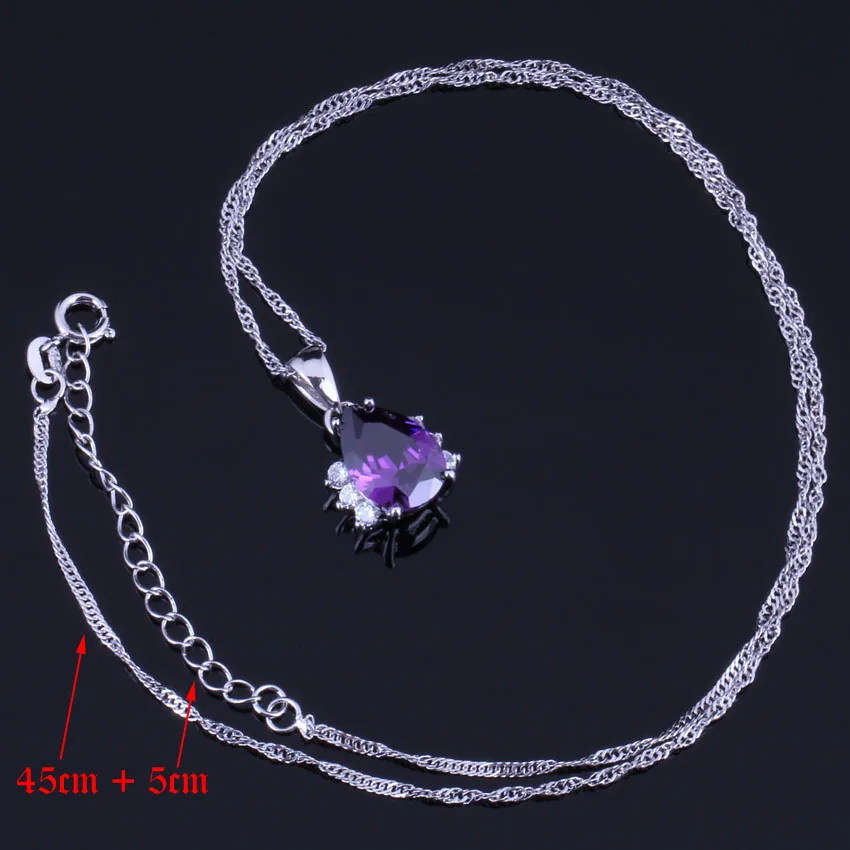 Fetching Purple Cubic Zirconia White CZ Silver Plated Jewelry Sets Earrings Pendant Chain Ring V0326