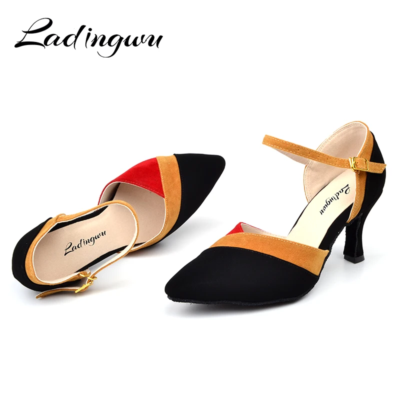 Ladingwu Wholesale Dance Shoes Women Latin Flannel Ballroom Dancing shoes For Women Brown Red Blue Salsa Pointe Shoes Dance