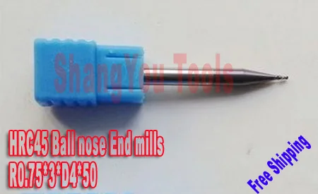 10pcs hrc45 R0.75*3*D4*50  4mm 2 Flutes Milling tools Milling cutter Ball nose End Mills CNC router bits