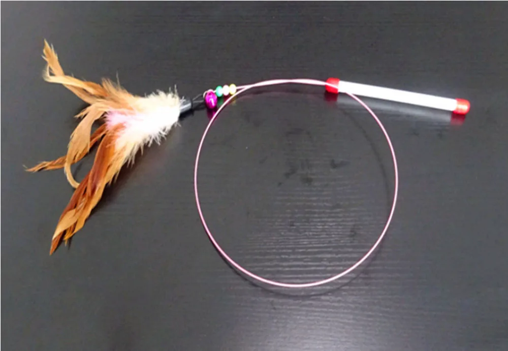 Free Shipping Cat Kitten Feather Wire Wand Teaser with Bell & Beads 100cm JS-987