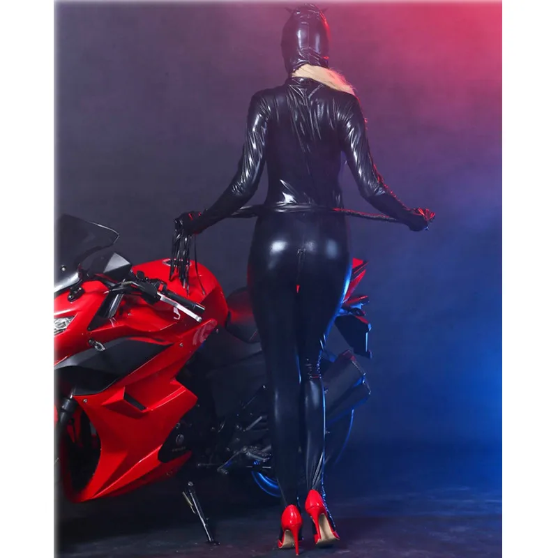 Latex Catsuit Faux Leather Cat Women Jumpsuit wetlook Stretch PVC Bodysuit Lingerie gay fetish Costume body sexy hot erotic suit