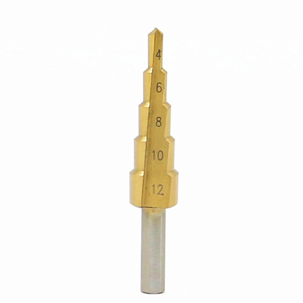 HSS Step Drill Bits 4mm-12mm Straight flute Power Tools Triangular handle Wholesale Price 5 steps metal Drilling Titanium