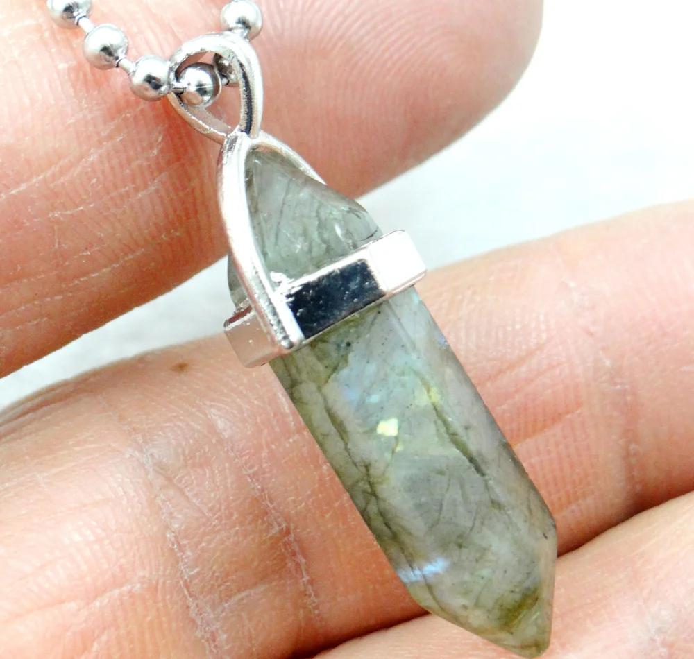 Natural stone Quartz Crystal Opal tiger eye Mix Stone Hexagonal Column Pendant stainless steel Necklace women Fashion Jewelry