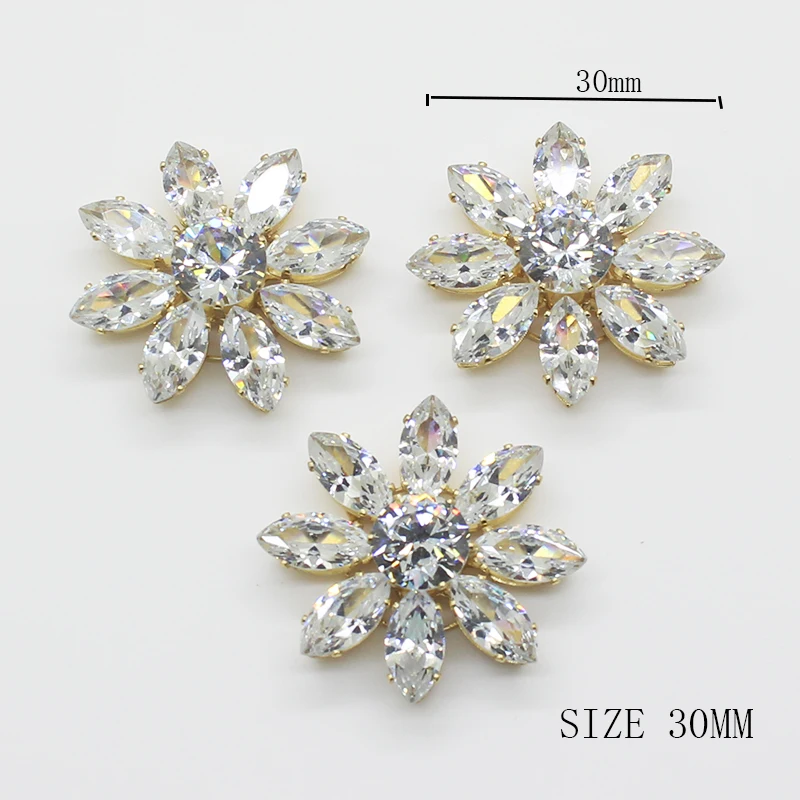 ZMASEY New Zircon Buttons 2Pcs/Lot 30mm Flower Button Gold Handwork Accessories Festival Decor Diameter Supplies For Wholesale