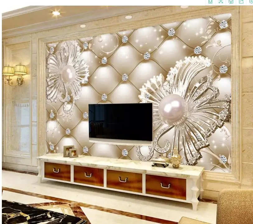 

3D Wallpaper Modern Custom 3D Wallpaper Diamond jewel flower luxury background wall TV Bedroom Photo Wall Paper 3D