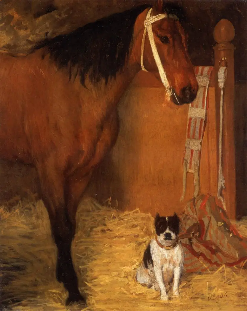 Oil Painting Reproduction on Linen Canvas,At the Stables, Horse and Dog by edgar degas ,Free  Shipping,handmade,Top Quality