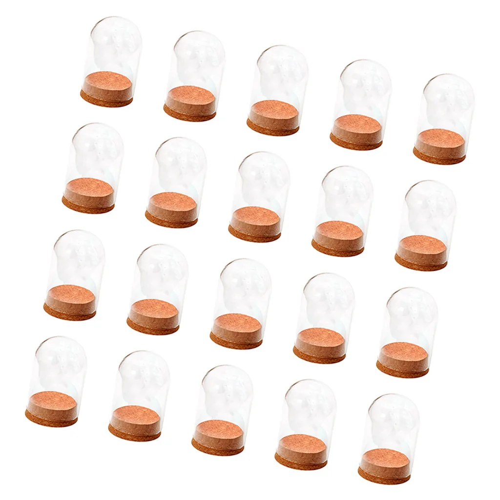 20x Mini Clear Glass Hemisphere Cover Dome Cabochon with Cork Table Decor Craft