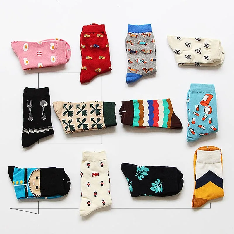 Harajuku Street Tide Casual Men Cotton Cartoon Socks Happy Socks For Couple Friend Dog Watermelon Guard Mens Weed Leaf Socks