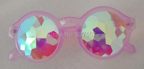 new design clear purple frame kaleidoscope glasses with prism glass lens