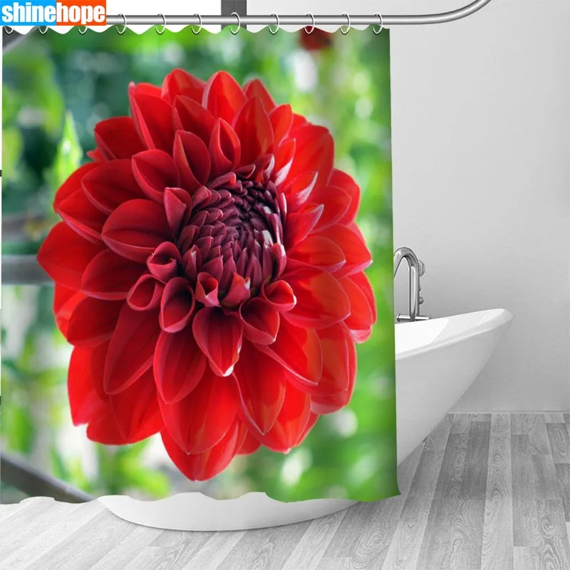 Bloom Dahlia Curtains Polyester Bathroom Waterproof Shower Curtain With Plastic Hooks 180X200cm