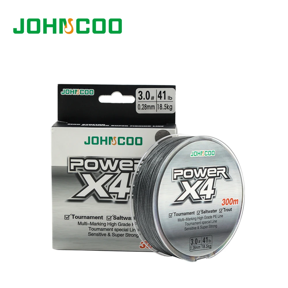 JOHNCOO-4 브레이드 낚싯줄 와이어 300 미터 0.6-8 크기, 송어, 초강력, 바닷물 토너먼트, 그레이드 라인용