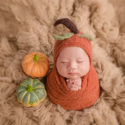 Cute Knitted Newborn Hat Lovely Pumpkin Hat Crochet Baby Boy Girl Bonnet Newborn Hat and Wrap Set Photography Props