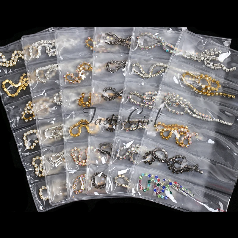 6 Grid/Pack Nail Art Metal Jewel Claw Chain Snake Bone Punk Lines 3D Decorations Nail alloy Slider Manicure Accessories DIY