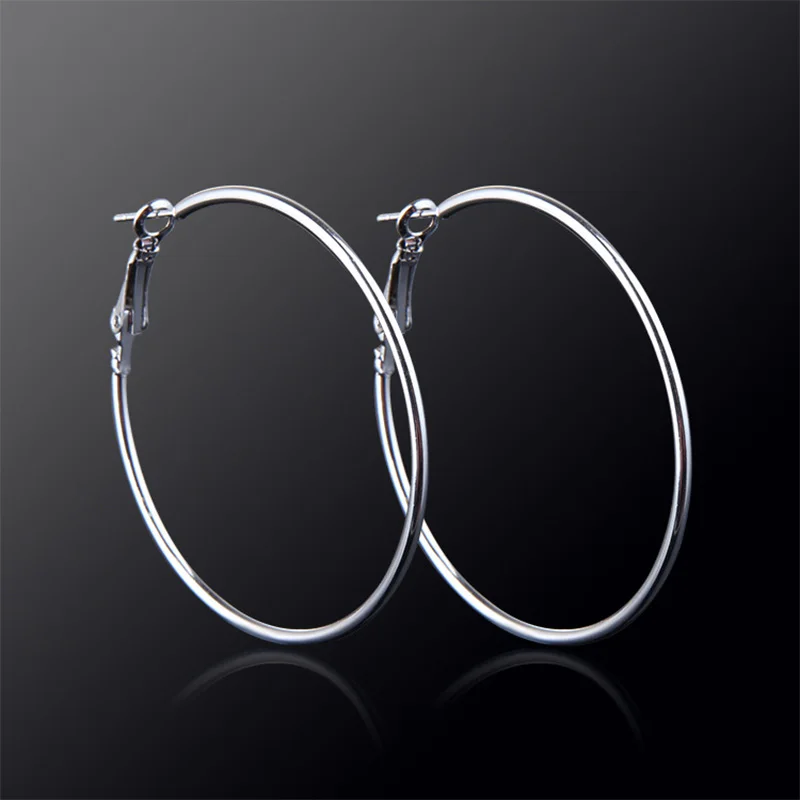 1 pair Women Hoop Earrings Silver Color Metal Big Circle Smooth Large Big Round Hoop Earrings Sexy Fashion Ear Jewelry