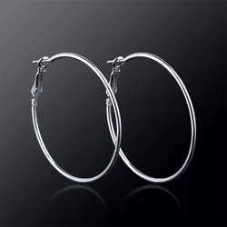 1 pair Women Hoop Earrings Silver Color Metal Big Circle Smooth Large Big Round Hoop Earrings Sexy Fashion Ear Jewelry