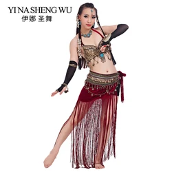 Egyptian Tribal Style Belly Dancing Costumes Tribal 2-piece Set Coins Bra Tassel Hip Scarf Belt ATS Belly Dance Performance Set