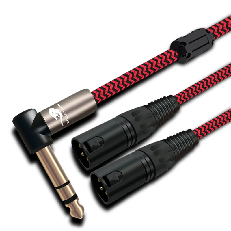 1/4 Cal TRS 6.35mm do Dual XLR męski kabel Audio do mikrofonu aparat DV kamery System Stereo Y Splitter ekranowane przewody