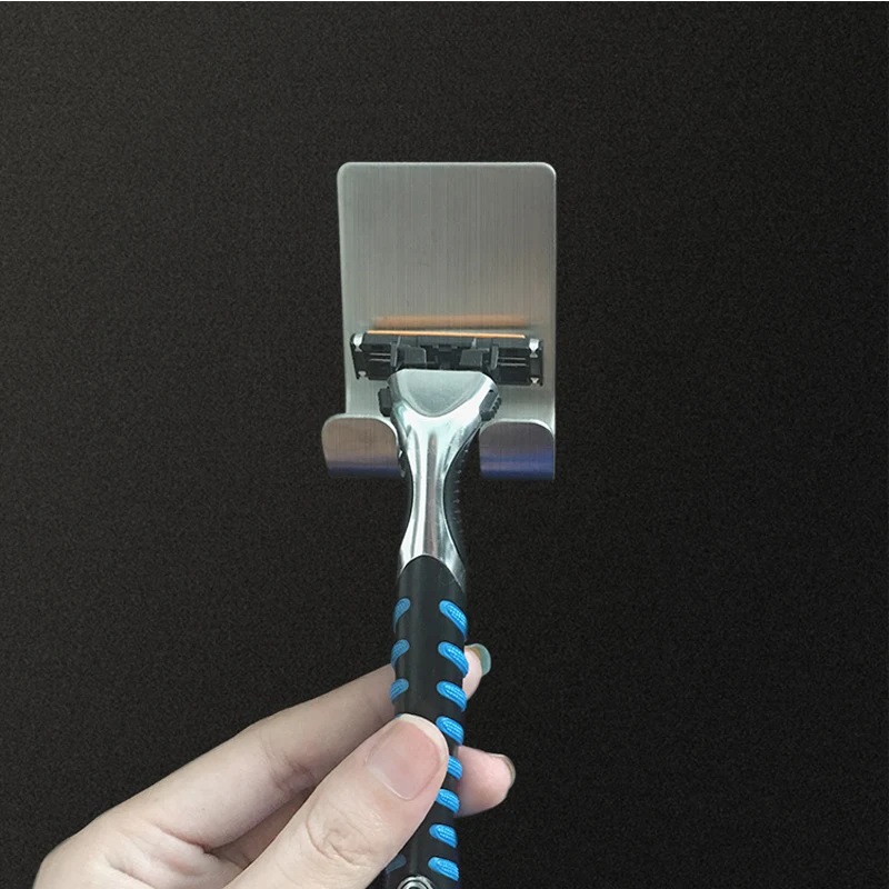 Um gancho para a faca de barba rack chato gancho livre aço inoxidável conveniente ferramentas do agregado familiar forte parede pegajosa gancho
