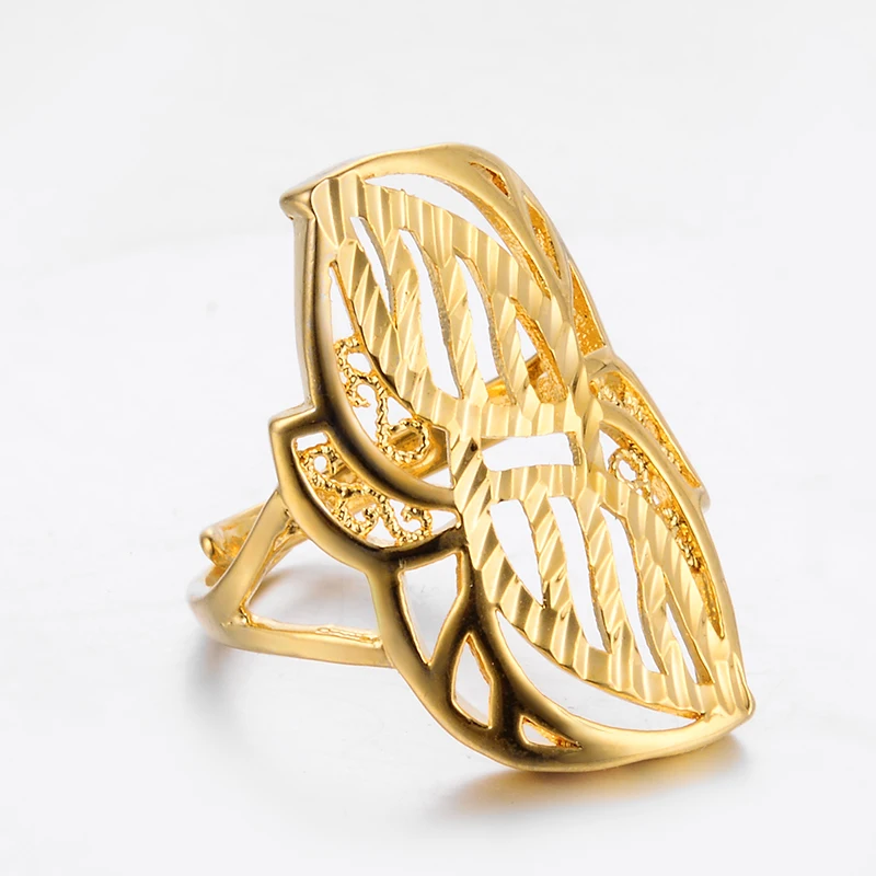 Ethiopian Hollow Leaves Wedding Gold Color Rings For Women Men Eritrea Africa Middle East Italy French Womenjewelry R68