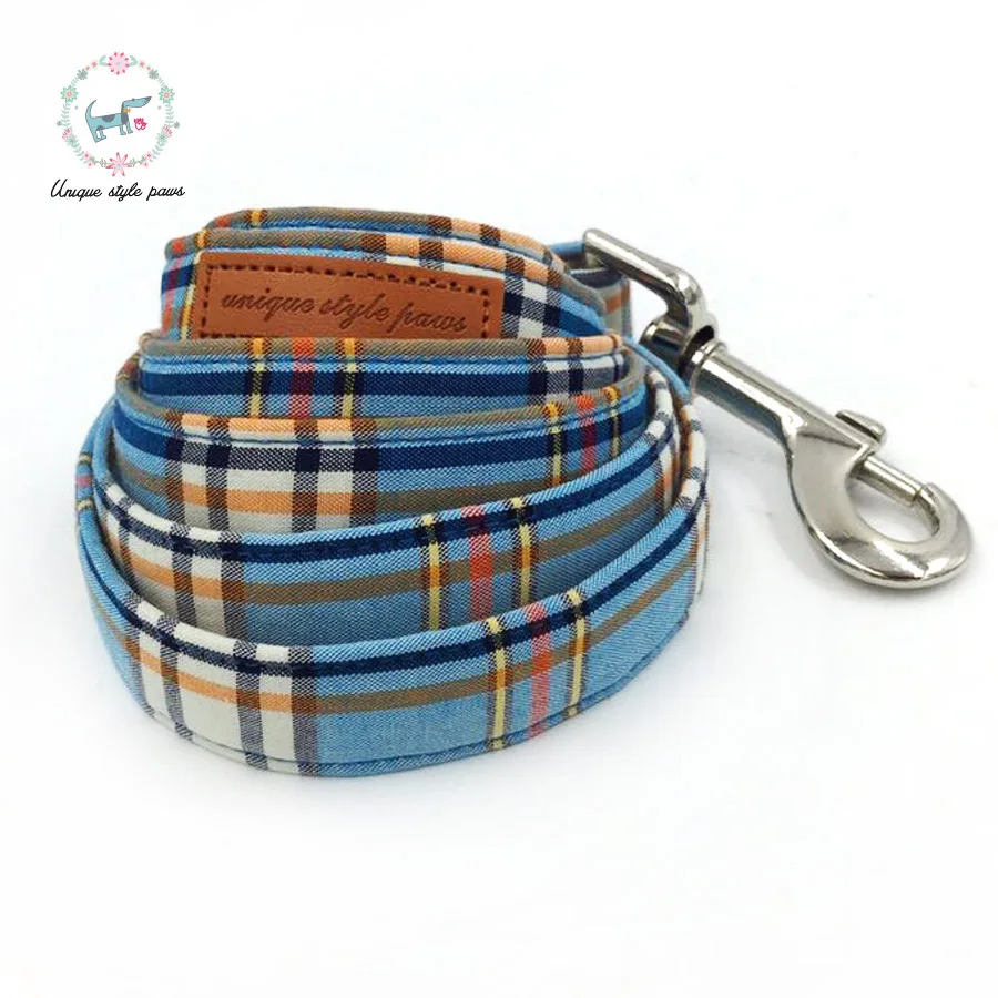 Blue Plaid Dog Collar With Bow Tie Basic Dog Cotton Dog &Cat Necklace For Pet Gift