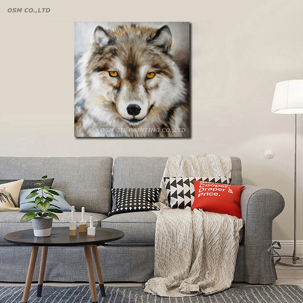 Professional Artist Hand-painted High Quality Lonely Wolf Oil Painting on Canvas Wolf Head with Amber Eyes Oil Painting