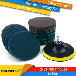 5 인치 125mm 원형 후크 및 루프 산업용 수세미 패드, 헤비 듀티 240 #/800 #/1500 #, 주방 청소용 나일론 연마 패드, 12 개