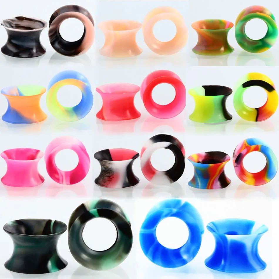 11pairs Flared Style Silicone Ear Plugs Tunnels Saddle Guages Piercing Mixed Color Ear Expansion Stretcher Earrings 6mm-14mm