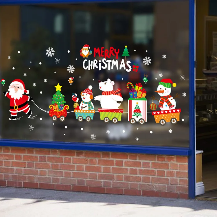 Weihnachtsmann zieht den Zug, Weihnachts-Wandaufkleber für Glasfenster, Heimdekoration, Wandtattoos, Tapeten, Neujahrsaufkleber – Detail 4