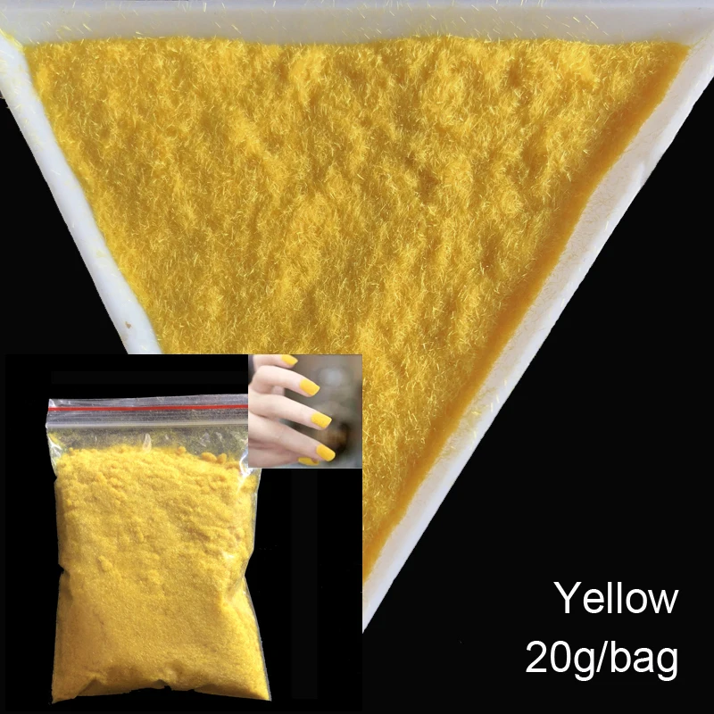 YELLOW 20g/bag 3D Candy Manicure Velvet Powder Nail Decoration Fuzzy Flocking Nylon Powder For Nail Glitter Art Tips 2416