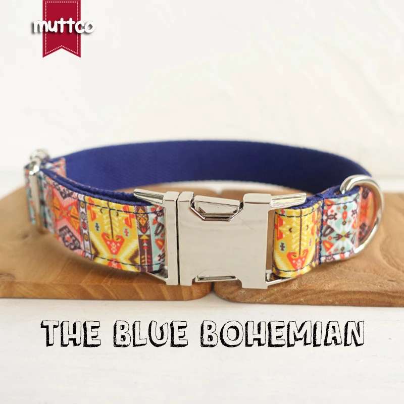 MUTTCO retailing handmade time-proof dog collar THE BLUE BOHEMIAN creative ethnic style dog collars and leashes 5 sizes UDC054