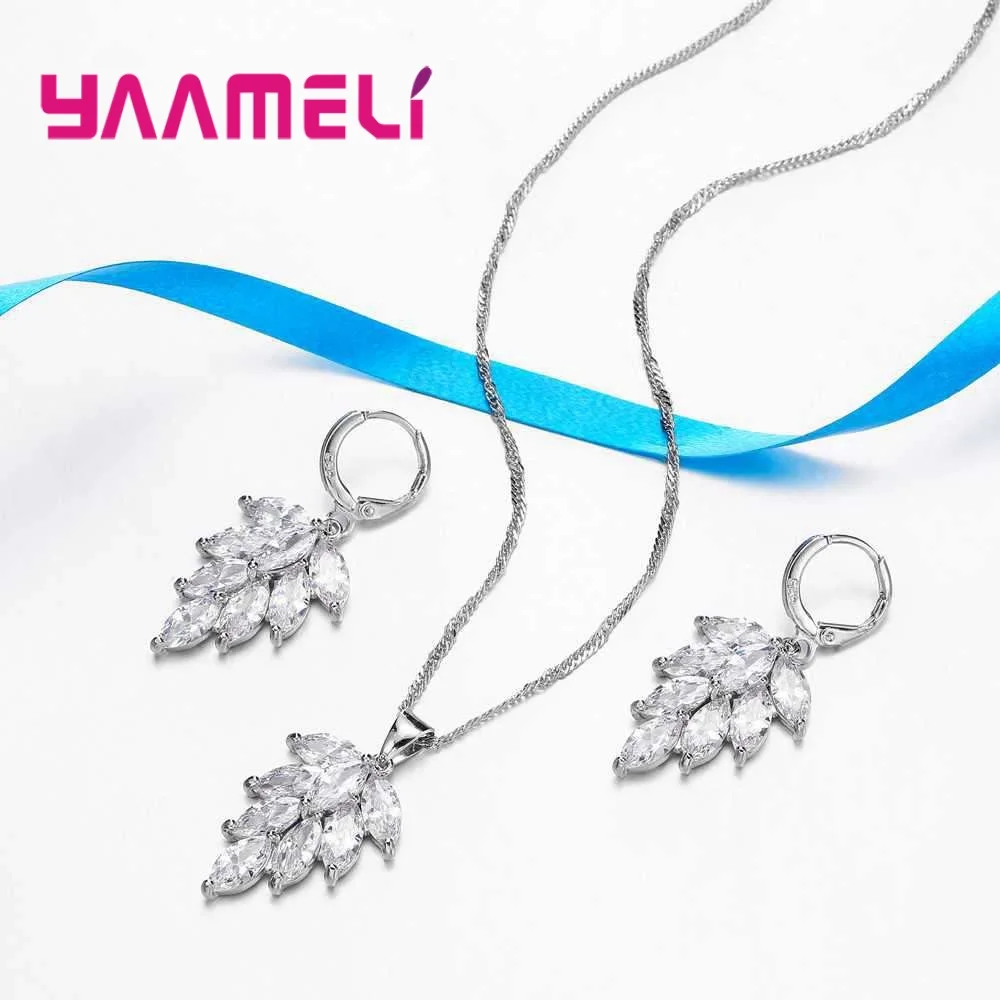 925 Sterling Silver Earring And Necklace Jewelry Set For Women Gift Fashion Pendants Leaf Wedding Bridal Jewellery Sets