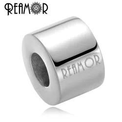 REAMOR 5pcs Logo Blank Beads 316l Stainless Steel 5/3/2mm Big Hole Spacer Beads Charm For DIY Bracelet Jewelry Making Accessorie