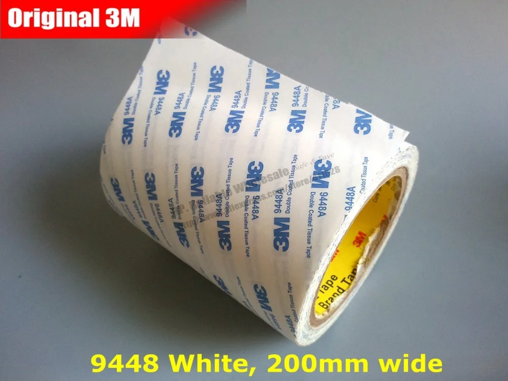 (200mm*50M) 20cm wide, 3M Strong Double Sided Coated Adhesive White Tape for Nameplate, Rubber, Foam, Plastic Surface Bond