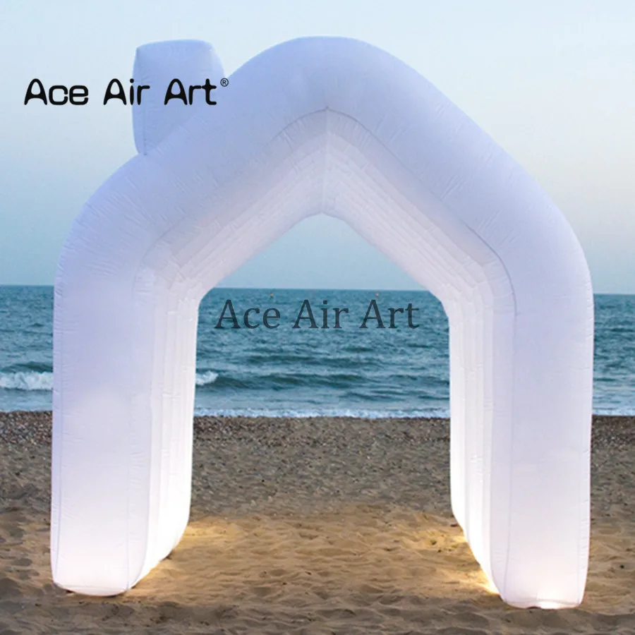 Portable 4x3m White LED Inflatable Tunnel Tent Party House for Wedding and Anniversary Free Stand Tunnel Beach