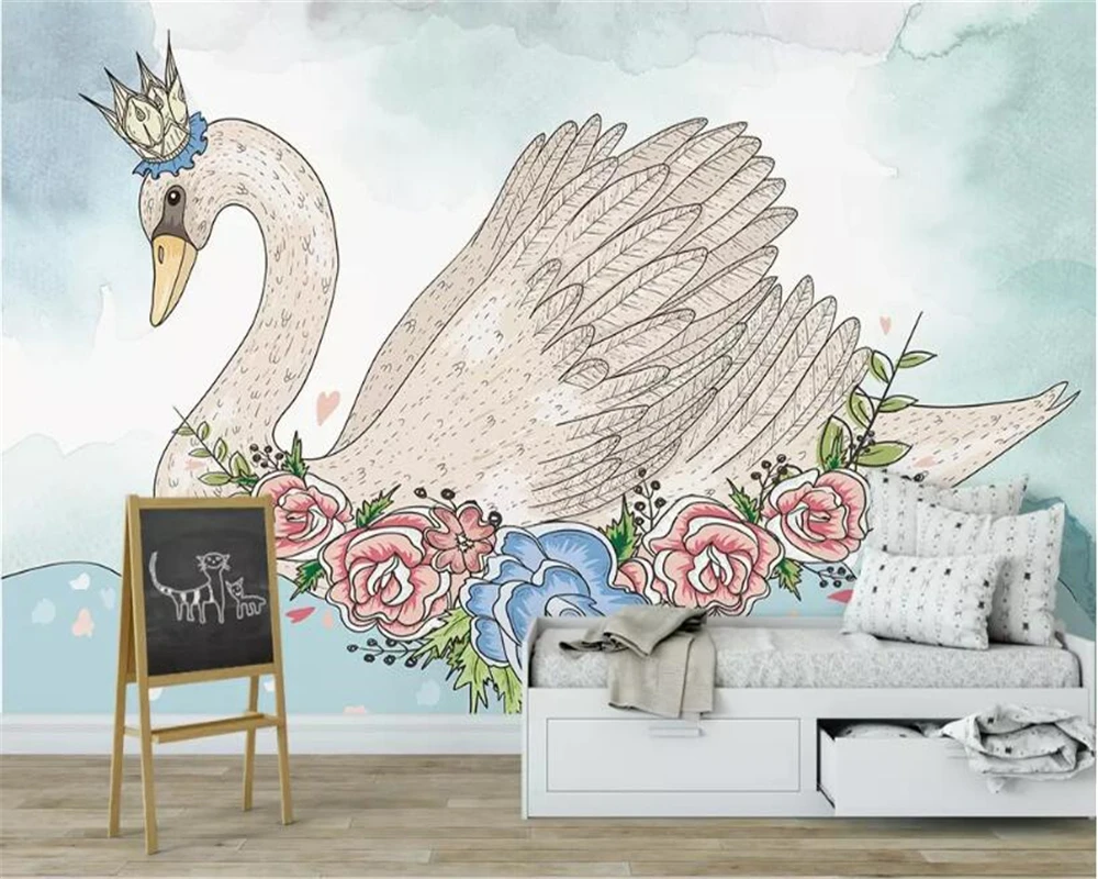 

beibehang Custom 3d wallpaper mural Children's room White swan animal flower background wall papel de pared 3d wallpaper mural