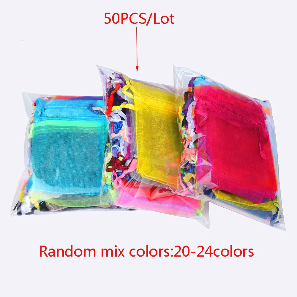 100pcs/lot 24 Colors Jewelry Bag Organza Gift Bags For Jewelry Packaging Bags Wedding Gift Storage Drawstring Pouches Wholesale