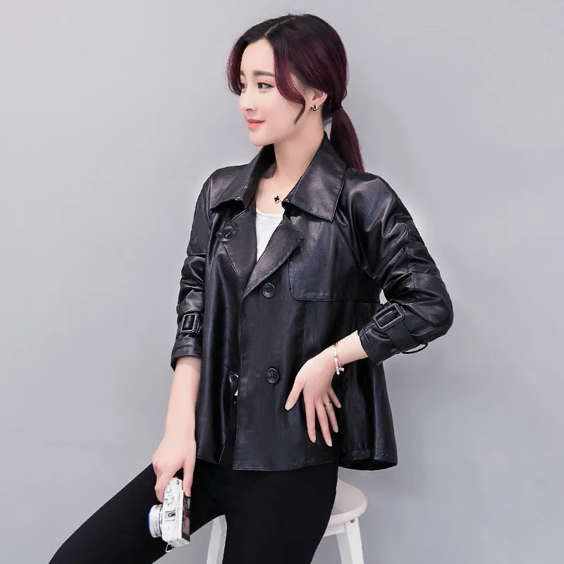 

Women's PU Leather Bomber Jacket, Basic Coat, Short Cloak, Big Size, New Sale, Autumn, Y938