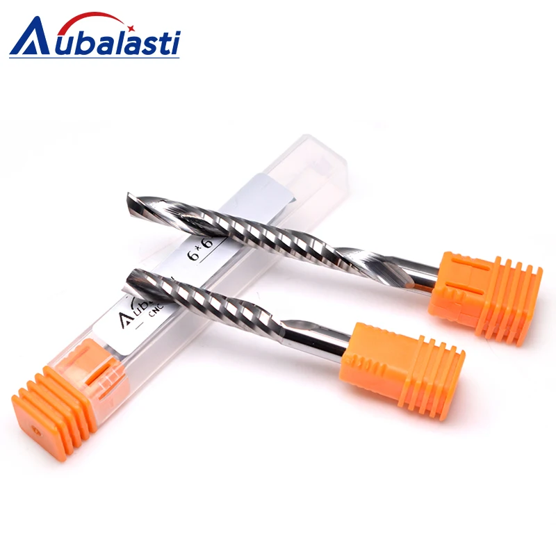 Aubalasti 6Mm Satu Flute Spiral Cutter Router Bit CNC Akhir Pabrik untuk MDF Karbida Pemotong Penggilingan Tugster Baja Router Bit