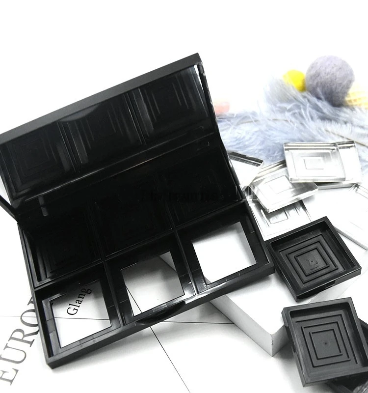 50pcs 6 Grids Matte Black Eyeshadow Case with 6 Palettes Empty Cosmetic Blusher Compact Lipstick Container Eyeshadow Box