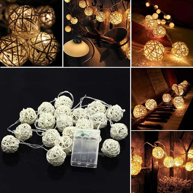 AA Battery Powered 20LED Christmas Wedding Party Fairy Holiday Decoration Warm White Rattan Ball LED String