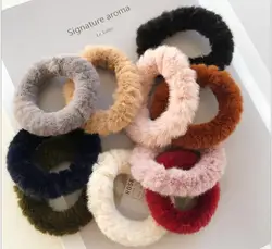 Heißer Faux Pelz Pom Poms Haarband Elastische Haar Bands Solide Künstliche Kaninchen Haar Krawatten Mädchen Haar Zubehör