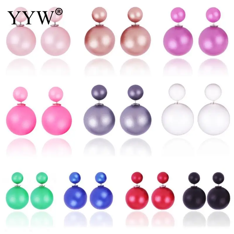 5pairs/Lot Double Sides Big Ball Stud Earrings New Maxi 8 Color Simulated Pearl Earrings For Women Hot Selling Party Accessories